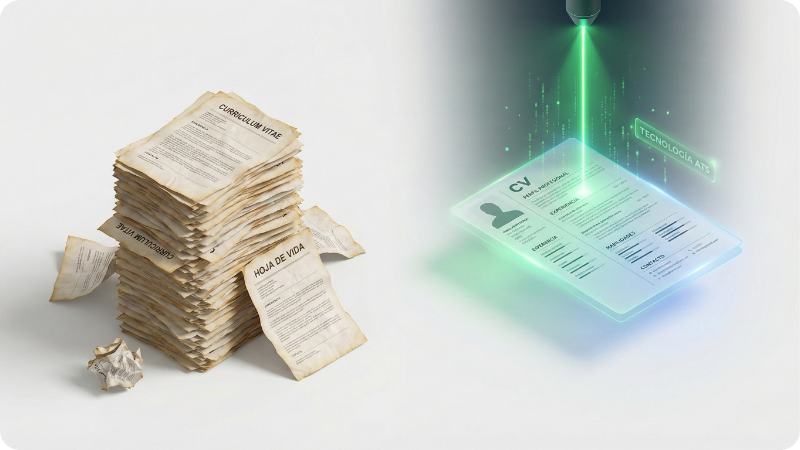 Comparación entre curriculum en papel tradicional y curriculum digital optimizado para ATS