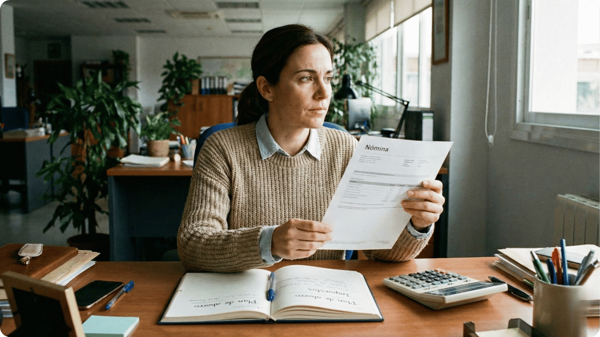 Empleado revisando sus finanzas y preparando negociación de subida de sueldo