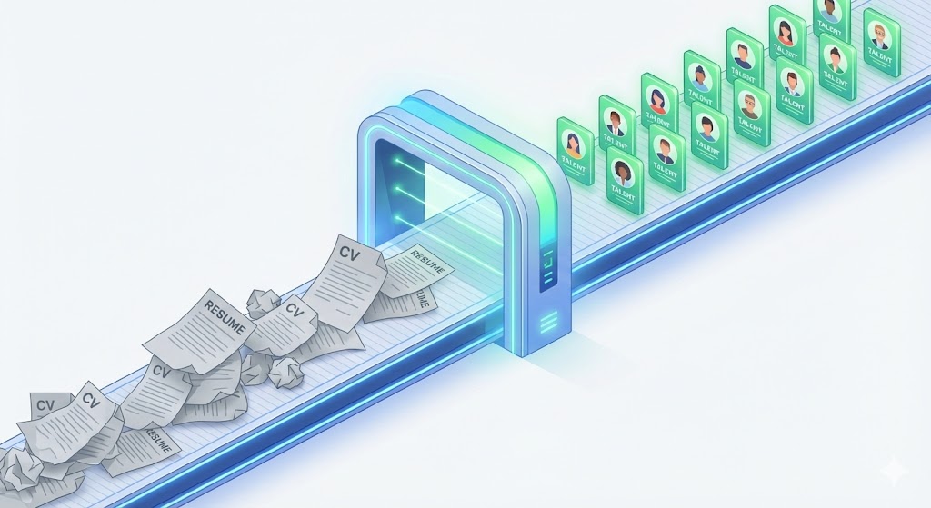 Gráfico de embudo de selección mostrando el cribado automático de candidatos con IA.