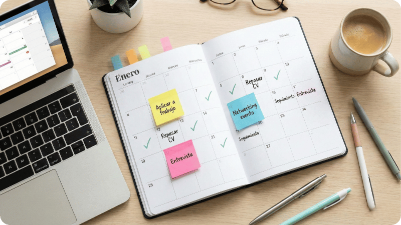 Calendario de enero con planificación estratégica para buscar empleo