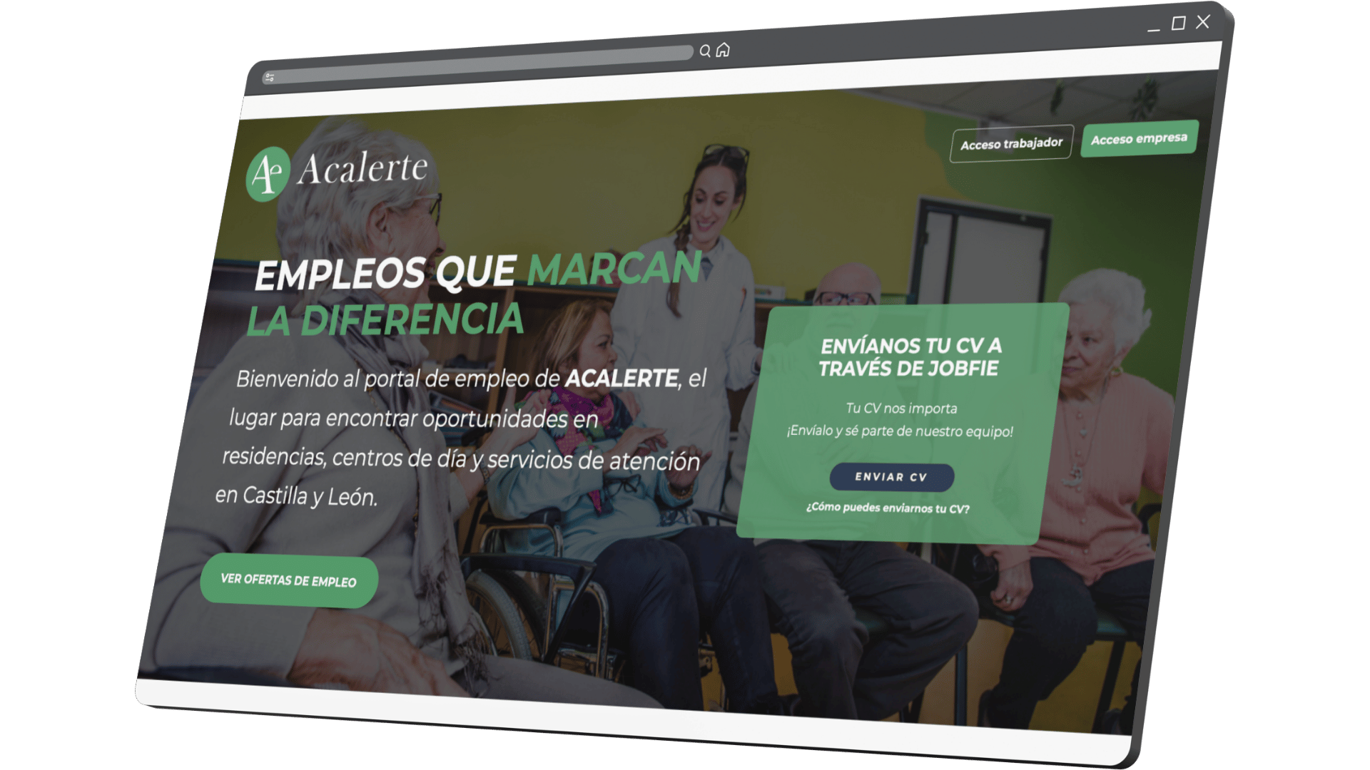 Interfaz del portal de empleo de Acalerte para fidelizar talento sector dependencia mediante filtros de candidatos especializados en Castilla y León.