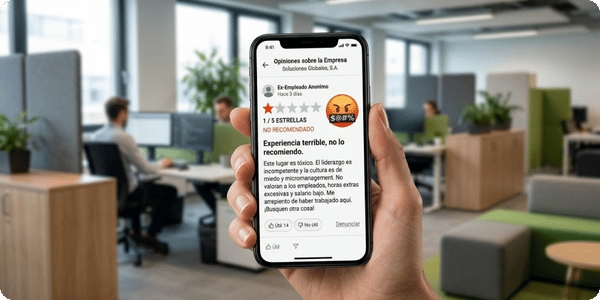 Móvil mostrando una reseña negativa en internet que afecta al employer branding de la empresa