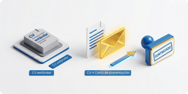 Gráfico de iceberg que divide el C.V. superficial de la base sólida que revela una carta de presentación